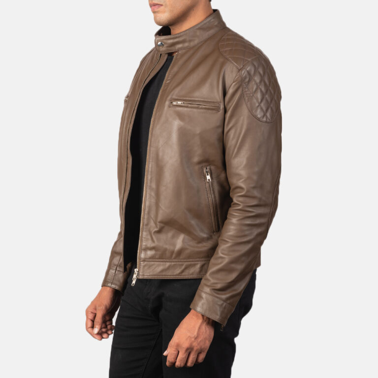 Mens Gatsby Mocha Brown Leather Biker Jacket6307-3-1568993790770